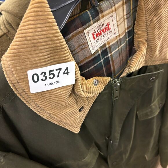 VINTAGE Viyella Jacket 42 Olive Green Wax Coat Empire Collection England Made - Picture 16 of 16